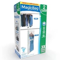 Smart Design MagicBag Hanging Vacuum Storage Bags – Extra Large Size, 2 Bags – Closet Organizers And Storage With Cascading Loops To Save Hanging Space For Optimal Home Organization And Storage