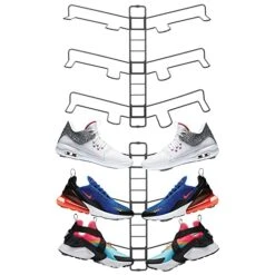 MDesign Modern Metal Shoe Organizer Display & Storage Shelf Rack - Adjustable Shelves Hang & Store Kicks, Running, Basketball, Tennis Shoes - 3 Tier, Each Wall Mount Unit Holds 6 Shoes, 2 Pack, Gray