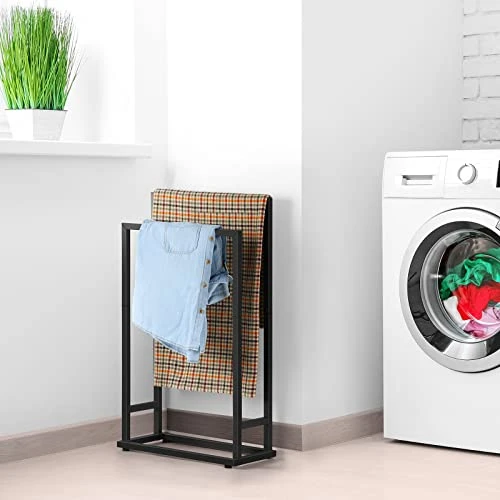 Free Standing Towel Rack 2 Tier Towel Holder Stand Small Hand Towel Drying Rack Black Towel Blanket Racks For Bathroom Laundry Room Bedroom Pool (Matte Black) 4 Free Standing Towel Rack 2 Tier Towel Holder Stand Small Hand Towel Drying Rack Black Towel Blanket Racks For Bathroom Laundry Room Bedroom Pool (Matte Black) - Image 4