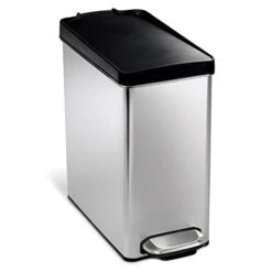 Simplehuman 10 Liter / 2.6 Gallon Bathroom Slim Profile Trash Can, Brushed Stainless Steel With Plastic Lid