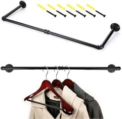 Sumnacon 31.9 Inch Industrial Pipe Clothing Rack Bar - Heavy Duty Rustic Coat Hanger With Screws, Wall-Mounted Metal Garment Holder Rack For Retail Display/Laundry/Boutique/Clothing Store, Black -GENERIC Shop 41zyk5EJYGL. AC