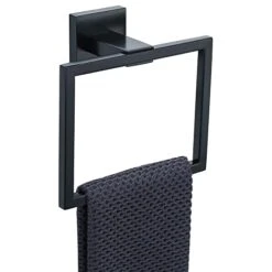 Matte Black Towel Ring Bathroom Hand Towel Holder Stainless Steel Square Towel Hangers Wall Mounted