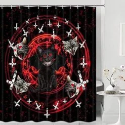 Funny Cat Shower Curtain, Goth Shower Curtain, Satanic Cat Pentagram Death Black Metal Durable Bathroom Curtains Waterproof Polyester Fabric Shower Curtains With 12 Hooks,60X90IN Black Red -GENERIC Shop 51 9fJl8b3L. AC 2
