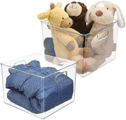 MDesign Deep Plastic Home Storage Organizer Bin With Built-in Handles For Cube Furniture Shelving In Office, Closet, Cabinet, Bedroom, Bathroom, Nursery, Dorm - Ligne Collection - 2 Pack - Clear -GENERIC Shop 51 FAaZSMVL. AC