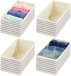 MDesign Soft Fabric Dresser Drawer And Closet Storage Organizer Bin For Bedroom - Holds Lingerie, Bras, Socks, Leggings, Clothes, Purses, Scarves, Lido Collection - 4 Pack - Black/Cream -GENERIC Shop 51 G1TIGv0L. AC