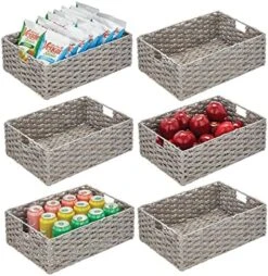MDesign Hyacinth Braided Woven Kitchen Basket Bin With Built-in Handles For Organizing Kitchen Pantry, Cabinet, Cupboard, Countertop, Shelves - Holds Food, Drinks, Snacks - 6 Pack - Natural/Tan -GENERIC Shop 51 T3f4qFEL. AC