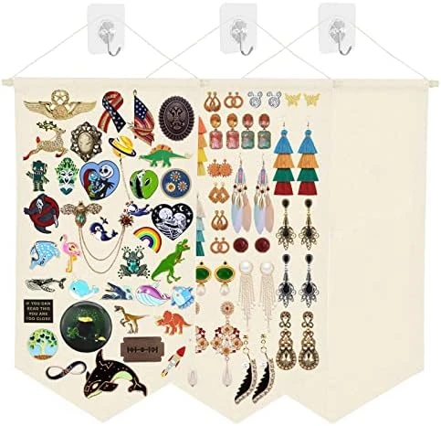 Artenny 3PCS Enamel Pin Wall Display Holder Canvas Banner, Hanging Brooch Storage Case, Earrings Lapel Pin Collection Organizer With Hooks (A) 8 Artenny 3PCS Enamel Pin Wall Display Holder Canvas Banner, Hanging Brooch Storage Case, Earrings Lapel Pin Collection Organizer With Hooks (A) - Image 8