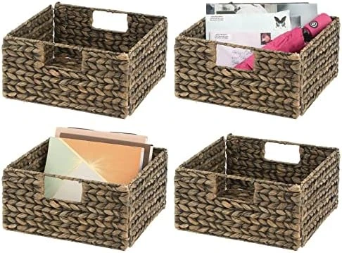 MDesign Natural Woven Hyacinth Cube Organizer Basket With Handles, Storage For Bathroom, Laundry Room Shelf Or Nursery - Perfect For Cubby Storage Units - Hold Blankets And Books - 4 Pack, Natural/Tan 11 MDesign Natural Woven Hyacinth Cube Organizer Basket With Handles, Storage For Bathroom, Laundry Room Shelf Or Nursery - Perfect For Cubby Storage Units - Hold Blankets And Books - 4 Pack, Natural/Tan - Image 11