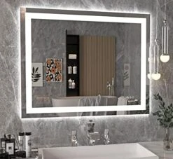 48''x32'' LED Bathroom Mirror With Front + Backlit, Tempered Glass Bathroom Mirror With Lights, Anti-Fog, 3 Colors With Stepless Dimmable Memory Bathroom Vanity Mirror For Wall, Shatterproof -GENERIC Shop 51 wRazdEJL. AC