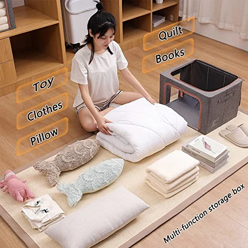 FLAHOLD 2 Pack Clothes Storage Bags, Foldable Linen Cloth Steel Frame Storage Box With Clear Window & Reinforced Handles For Bedding, Blankets, Pillows, Toys, Books(Grey, 24L, 2PCS) 5 FLAHOLD 2 Pack Clothes Storage Bags, Foldable Linen Cloth Steel Frame Storage Box With Clear Window & Reinforced Handles For Bedding, Blankets, Pillows, Toys, Books(Grey, 24L, 2PCS) - Image 5