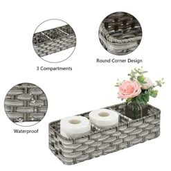 Bathroom Toilet Paper Basket, Natural Woven Wicker Toilet Tank Top Basket, Toilet Paper Holder Woven Basket 3 Section, Bathroom Storage Basket Bin Organizer, Toilet Tank Tray For Bathroom, Living Room -GENERIC Shop 51037Z1Q3YL