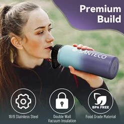 SANTECO Water Bottle 24 Oz, Vacuum Insulated Stainless Steel Bottle With Straw Handle Lid, Leakproof Bottles, Wide Mouth Easy Clean, Keep Drinks Hot & Cold For Gym, Camping, Hiking, Blue Purple -GENERIC Shop 510FsYK7EoL