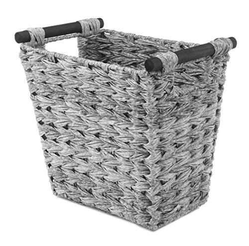 Whitmor Split Rattique Waste Basket With Wood Handles - Gray 1 Whitmor Split Rattique Waste Basket With Wood Handles - Gray