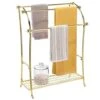 MDesign Large Standing Metal Bathroom Towel Holder Stand With Shelf - 3-Tier Towel Rack Stand For Hanging Bath, Hand, And Fingertip Towels - Towel Stand For Bathroom - Hyde Collection - Soft Brass