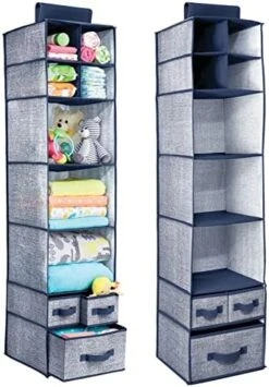 MDesign Soft Fabric Over Closet Rod Hanging Storage Organizer With 7 Shelves And 3 Removable Drawers For Child/Kids Room Or Nursery - Textured Print - 2 Pack - Gray -GENERIC Shop 510aWLukSfL. AC