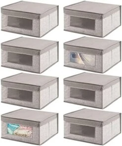 MDesign Medium Fabric Stackable Closet Storage Organizer Box With Front Window/Lid For Bedroom, Office, Mudroom Organization, Hold Clothes, Blankets, Linens, Lido Collection, 8 Pack, Gray -GENERIC Shop 510hdPtjoDL. AC