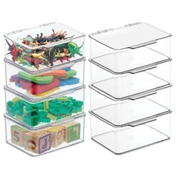 MDesign Plastic Playroom/Gaming Storage Organizer Box Containers, Hinged Lid For Shelves Or Cubby, Holds Small Toys, Building Blocks, Puzzles, Markers, Lumiere Collection, 8 Pack, Clear