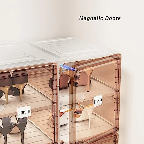 BINSIO Shoe Organizer, Shoe Rack For Closet, Shoe Cabinet For Entryway, Plastic Shoe Storage, Foldable Shoe Box, Fast Assembly Shoe Shelf, One Piece Sturdy Sneaker Holder, Clear Brown Doors, 8 Tiers 2 BINSIO Shoe Organizer, Shoe Rack For Closet, Shoe Cabinet For Entryway, Plastic Shoe Storage, Foldable Shoe Box, Fast Assembly Shoe Shelf, One Piece Sturdy Sneaker Holder, Clear Brown Doors, 8 Tiers - Image 2