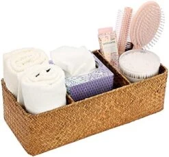 Sumnacon Bathroom Organize Basket, Seagrass Toilet Tank Basket With Section For Tissue Toilet Paper Towel Toiletries, Woven Storage Basket For Kitchen Toilet Tank Vanity Table Shelf Countertop, Coffee -GENERIC Shop 510zkOPM20L. AC