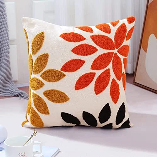 Ficakst Boho Throw Pillow Covers Textured 18x18 Inch Modern Absract Decorative Orange Yellow Black Dahlia Flower Cotton Soft Tufted Pillowcases For Home Outdoor Bedroom Living Room Couch Sofa Bed 1PC 4 Ficakst Boho Throw Pillow Covers Textured 18x18 Inch Modern Absract Decorative Orange Yellow Black Dahlia Flower Cotton Soft Tufted Pillowcases For Home Outdoor Bedroom Living Room Couch Sofa Bed 1PC - Image 4