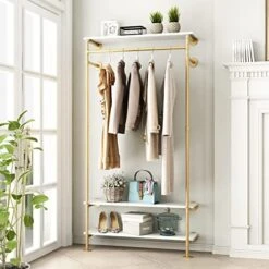 Smlttel Industrial Pipe Clothing Racks With White Shelves, Wall Mounted Clothes Rack For Hanging Rods，Heavy Duty Black Clothing Racks With Three Shelves Retail Display Garment Rack For Home -GENERIC Shop 5115YCcVQtL. AC