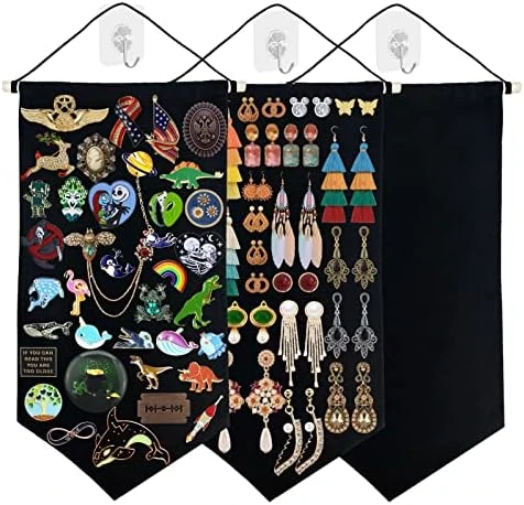 Artenny 3PCS Enamel Pin Wall Display Holder Canvas Banner, Hanging Brooch Storage Case, Earrings Lapel Pin Collection Organizer With Hooks (A) 7 Artenny 3PCS Enamel Pin Wall Display Holder Canvas Banner, Hanging Brooch Storage Case, Earrings Lapel Pin Collection Organizer With Hooks (A) - Image 7