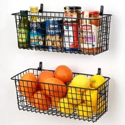 3 Set [Extra Large] Hanging Wall Basket For Storage, Wall Mount Sturdy Steel Wire Baskets, Metal Hang Cabinet Bin Wall Shelves, Rustic Farmhouse Decor, Kitchen Bathroom Organizer, Black