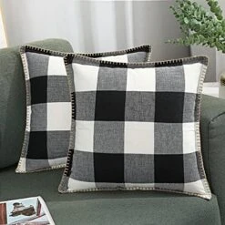DecorUhome Set Of 2 Throw Pillow Covers, Farmhouse Buffalo Plaid Check Decorative Pillow Covers For Bed Couch Sofa, 18x18 Inches, Cream White And Beige -GENERIC Shop 511lA7yTHUL. AC
