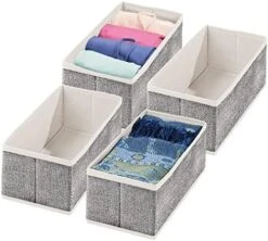 MDesign Soft Fabric Dresser Drawer And Closet Storage Organizer Bin For Bedroom - Holds Lingerie, Bras, Socks, Leggings, Clothes, Purses, Scarves, Lido Collection - 4 Pack - Black/Cream -GENERIC Shop 511msejw SL. AC