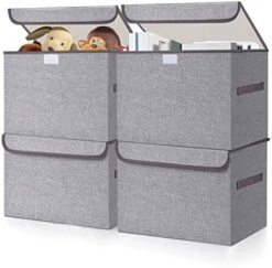 Bagnizer Large 22 Quart Linen Fabric Foldable Storage Bin Cube Organizer Basket With Flip-Top Lid & Handles, Large Clothes Blanket Box For Nursery, Playroom, Home, Office, Closet, Gray, 4 Pack 14.6 X 9.5 X 9.5” -GENERIC Shop 511mykv8sL. AC