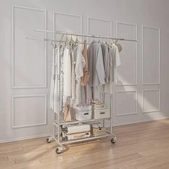 Rolling Clothes Racks For Hanging Clothes, 620lbs Load Capacity Heavy Duty Garment Rack With Wheels, Commercial Grade Double Rail Clothing Garment Racks, Adjustable Steel Clothing Rack -GENERIC Shop 512QqWrUkeL