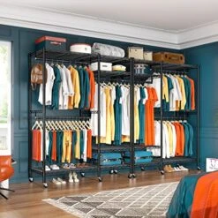 Raybee Heavy Duty Clothes Rack With Wheels, 650LBS Capacity Rolling Clothes Racks For Hanging Clothes, Metal Clothing Rack Heavy Duty Garment Rack, Lockable ＆ Easy Assembly, 79" H X45 W X17 D, Black -GENERIC Shop 512j5WIT9FL