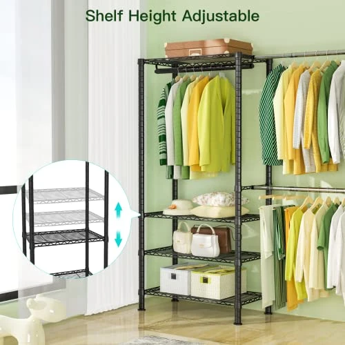 Ulif E1 Heavy Duty Closet Garment Rack, 6 Tiers Adjustable Metal Freestanding Expandable Clothing Storage With 4 Hanger Rods, Easy To Assemble Wardrobe, 70.8” H X (70.8” - 86.6”) L X 14” D, Black 2 Ulif E1 Heavy Duty Closet Garment Rack, 6 Tiers Adjustable Metal Freestanding Expandable Clothing Storage With 4 Hanger Rods, Easy To Assemble Wardrobe, 70.8” H X (70.8” - 86.6”) L X 14” D, Black - Image 2