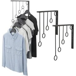 MyGift Set Of 3 Wall-Mounted Metal Garment Rack/Bedroom Closet/Retail Clothing Organizer With 5 Hanging Rings, Black