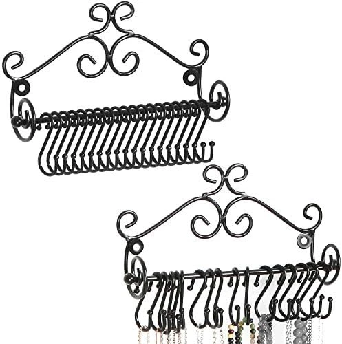 MyGift Jewelry Organizer - Wall Mounted Black Metal Scrollwork Design Necklace Holder Jewelry Display Storage Rack With 20 Hanging S-Hooks 7 MyGift Jewelry Organizer - Wall Mounted Black Metal Scrollwork Design Necklace Holder Jewelry Display Storage Rack With 20 Hanging S-Hooks - Image 7