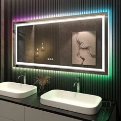 72x 36 RGB LED Bathroom Mirror, Large Backlit Vanity Mirror With Lights, RGB Lighted Mirror For Wall, Anti- Fog, Dimmable, CRI 90 (8 Backlit Colors + 3 Front Lights) -GENERIC Shop 513Y5KSCXqL. AC