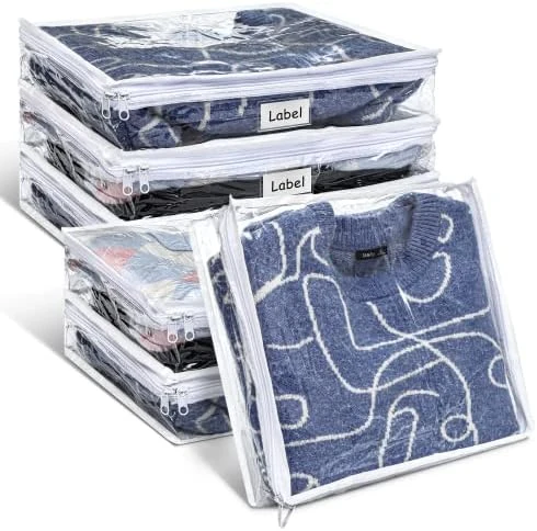 6 Pieces Zippered Storage Bags Clear Sweater Storage Bag PVC Plastic Storage Bags For Blankets Clothes Closet Quilt Pillow Bed Sheet Organizer With Zipper And Label (14.2 X 12 X 3.2 Inch) 7 6 Pieces Zippered Storage Bags Clear Sweater Storage Bag PVC Plastic Storage Bags For Blankets Clothes Closet Quilt Pillow Bed Sheet Organizer With Zipper And Label (14.2 X 12 X 3.2 Inch) - Image 7
