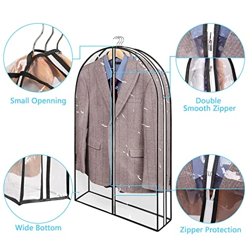 Wutrye 40" Full Clear Garment Bags For Hanging Clothes With 6" Gusset 2 Zippers Transparent Suit Bags Protector Cover For Travel Moving Closet Storage Moth Proof Sweater Jacket Coat Shirts 3 Packs 2 Wutrye 40" Full Clear Garment Bags For Hanging Clothes With 6" Gusset 2 Zippers Transparent Suit Bags Protector Cover For Travel Moving Closet Storage Moth Proof Sweater Jacket Coat Shirts 3 Packs - Image 2