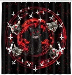 Funny Cat Shower Curtain, Goth Shower Curtain, Satanic Cat Pentagram Death Black Metal Durable Bathroom Curtains Waterproof Polyester Fabric Shower Curtains With 12 Hooks,60X90IN Black Red -GENERIC Shop 514fRvamrLL. AC