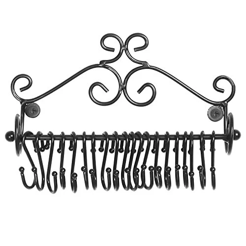 MyGift Jewelry Organizer - Wall Mounted Black Metal Scrollwork Design Necklace Holder Jewelry Display Storage Rack With 20 Hanging S-Hooks 2 MyGift Jewelry Organizer - Wall Mounted Black Metal Scrollwork Design Necklace Holder Jewelry Display Storage Rack With 20 Hanging S-Hooks - Image 2