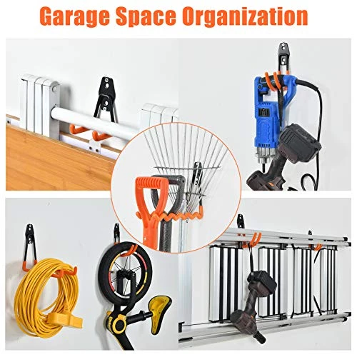 AOBEN Garage Hooks,24Pack Heavy Duty Garage Hanger Organizer Anti-Slip Double Wall Garage Storage Hooks For Ladder, Power Tool,Bike,Ropes (23 Hooks & 1 Hoder Strap)-Orange 2 AOBEN Garage Hooks,24Pack Heavy Duty Garage Hanger Organizer Anti-Slip Double Wall Garage Storage Hooks For Ladder, Power Tool,Bike,Ropes (23 Hooks & 1 Hoder Strap)-Orange - Image 2