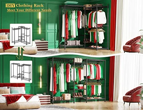 Raybee Clothes Rack Heavy Duty Clothing Racks For Hanging Clothes 725LBS Capacity Metal Clothing Rack Heavy Duty Wire Garment Rack Freestanding Portable Clothes Rack Sturdy 77" H X 70.5" W X 13.8" D 2 Raybee Clothes Rack Heavy Duty Clothing Racks For Hanging Clothes 725LBS Capacity Metal Clothing Rack Heavy Duty Wire Garment Rack Freestanding Portable Clothes Rack Sturdy 77" H X 70.5" W X 13.8" D - Image 2