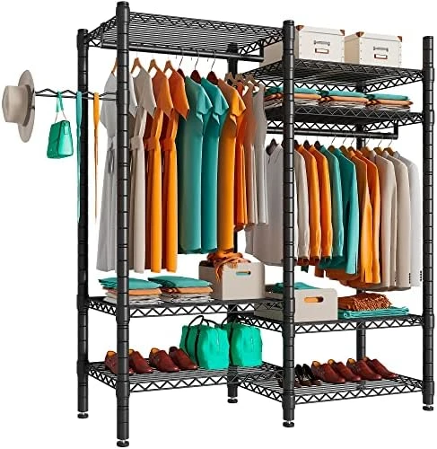 PUNION Clothing Rack 7 Tiers Heavy Duty Clothes Rack With 2 Hanging Rods, Wire Garment Racks For Hanging Clothes, Large Portable Metal Wardrobe Clothes, 48"L X 16"W X 71"H, Max Load 620lbs Black, GR7E 5 PUNION Clothing Rack 7 Tiers Heavy Duty Clothes Rack With 2 Hanging Rods, Wire Garment Racks For Hanging Clothes, Large Portable Metal Wardrobe Clothes, 48"L X 16"W X 71"H, Max Load 620lbs Black, GR7E - Image 5
