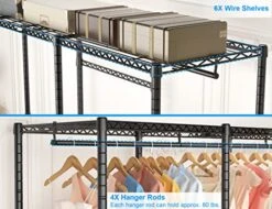 Ulif E5 Freestanding Garment Rack, Metal Heavy-Duty 3 Rows Closet Organizer And Storage System With 6 Adjustable Shelves And 4 Clothes Hanger Rods, Max Load 780LBS, 67.9" W X 14.5" D X 77.1" H, Black -GENERIC Shop 515hLahUsdL