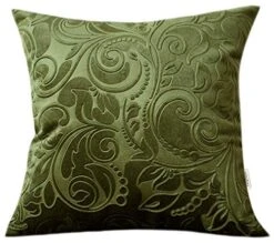 TangDepot Heavy Velvet Embossing Throw Pillow Cover, Classis Floral Anaglyph Velvet Fabric, Decorative Pillow Cover, Indoor/Outdoor Pillows Shell, Cushion Cover - (18" X 18", C17 Green)