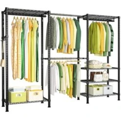 Ulif E1 Heavy Duty Closet Garment Rack, 6 Tiers Adjustable Metal Freestanding Expandable Clothing Storage With 4 Hanger Rods, Easy To Assemble Wardrobe, 70.8” H X (70.8” - 86.6”) L X 14” D, Black