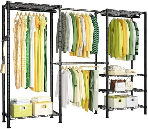 Ulif E1 Heavy Duty Closet Garment Rack, 6 Tiers Adjustable Metal Freestanding Expandable Clothing Storage With 4 Hanger Rods, Easy To Assemble Wardrobe, 70.8” H X (70.8” - 86.6”) L X 14” D, Black 7 Ulif E1 Heavy Duty Closet Garment Rack, 6 Tiers Adjustable Metal Freestanding Expandable Clothing Storage With 4 Hanger Rods, Easy To Assemble Wardrobe, 70.8” H X (70.8” - 86.6”) L X 14” D, Black - Image 7