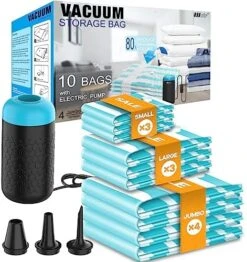 VMSTR Vacuum Storage Bags With Electric Pump - Vacuum Sealer Bags(4Jumbo/3Large/3Medium), Travel Luggage Packing For Clothes And Clothing, Vacuum Seal Bags For Bedding, Comforters, Duvets, Blankets, Pillow -GENERIC Shop 516TRqZ5LnL. AC