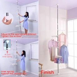 Hershii Portable Indoor Garment Coat Drying Rack Free Standing Clothes Storage Hanger Telescopic Tension Pole DIY Floor To Ceiling Lundry Racks Adjustable Organizer System With 11 Clips - Ivory -GENERIC Shop 516TmOHdzYL