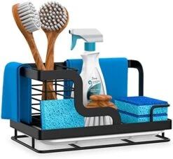 BSKSSK Sink Caddy, Kitchen Sink Organizer Sponge Holder, Dish Soap Scrubber Holder With Removable Drain Pan, Sink Brush Holder Kitchen Sink Stainless Steel For Sponge, Soap, Dishcloth, Scrubber-Black -GENERIC Shop 516cP6jGDAL. AC